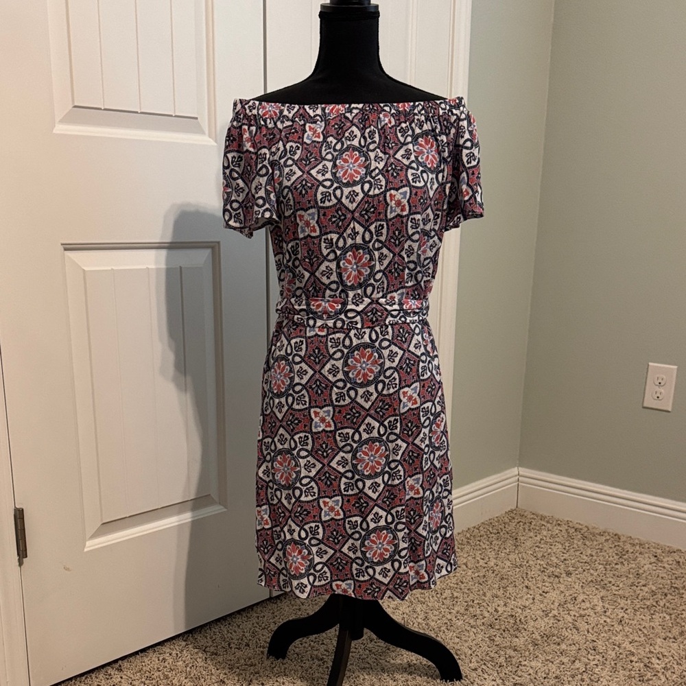 Geometric and Bold Print Off-Shoulder Mini Dress